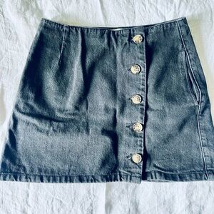 Topshop Moto Black Denim Side Button Mini Skirt Pockets Sz 8